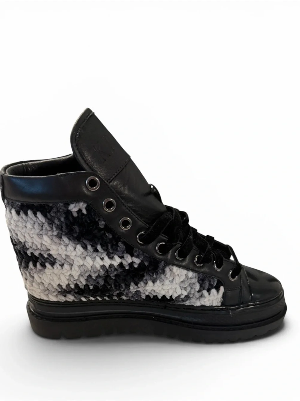 Krojay Onyx Women's Handmade Crochet & Leather High-Top Platform Sneakers Size10
